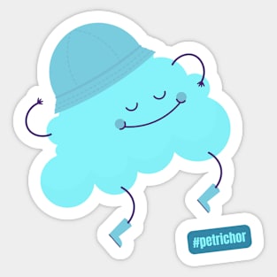 Hashtag Petrichor Cute Blue Cloud with a Rain Hat Sticker